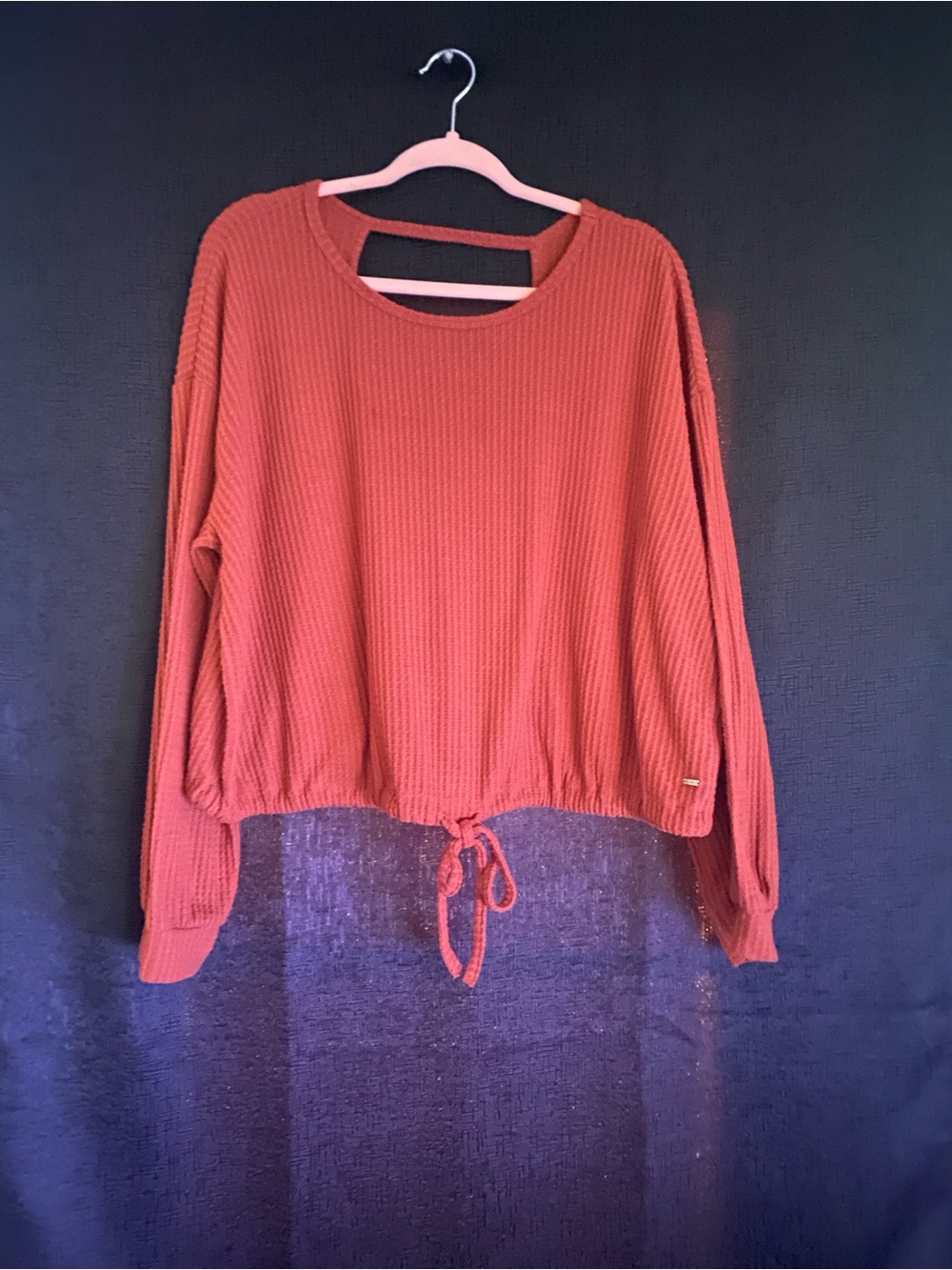 Hollister - Rust Drawstring Waffle-Knit Shirt size large
